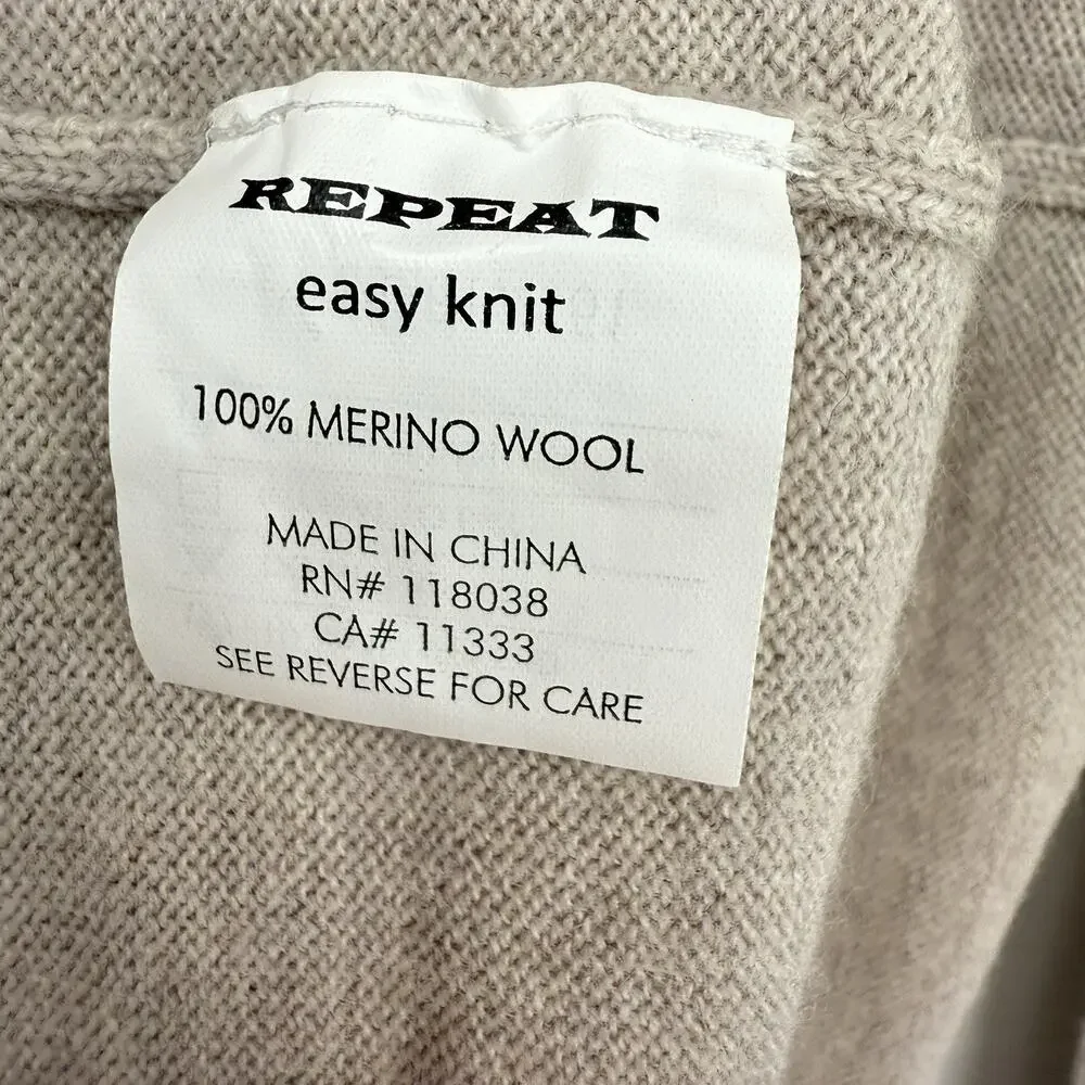 Repeat Cashmere Merino Wool Draped Cardigan US Medium EU 40 Beige with Pockets